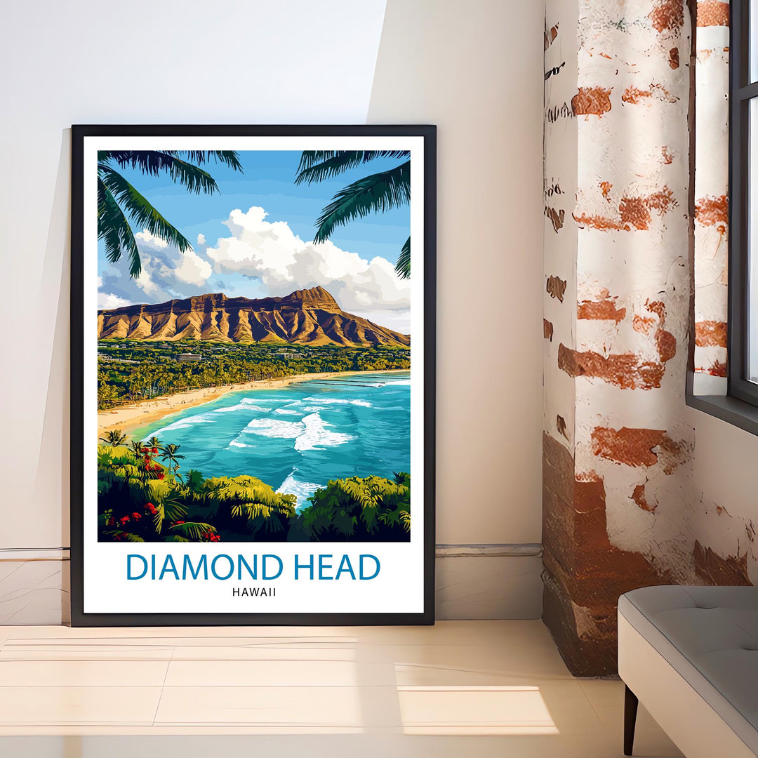 Diamond Head Hawaii Travel Print Wall Decor Wall Art Diamond Head Landscape Wall Hanging Home Décor Hawaiian Volcano Gift Art Lovers Scenic