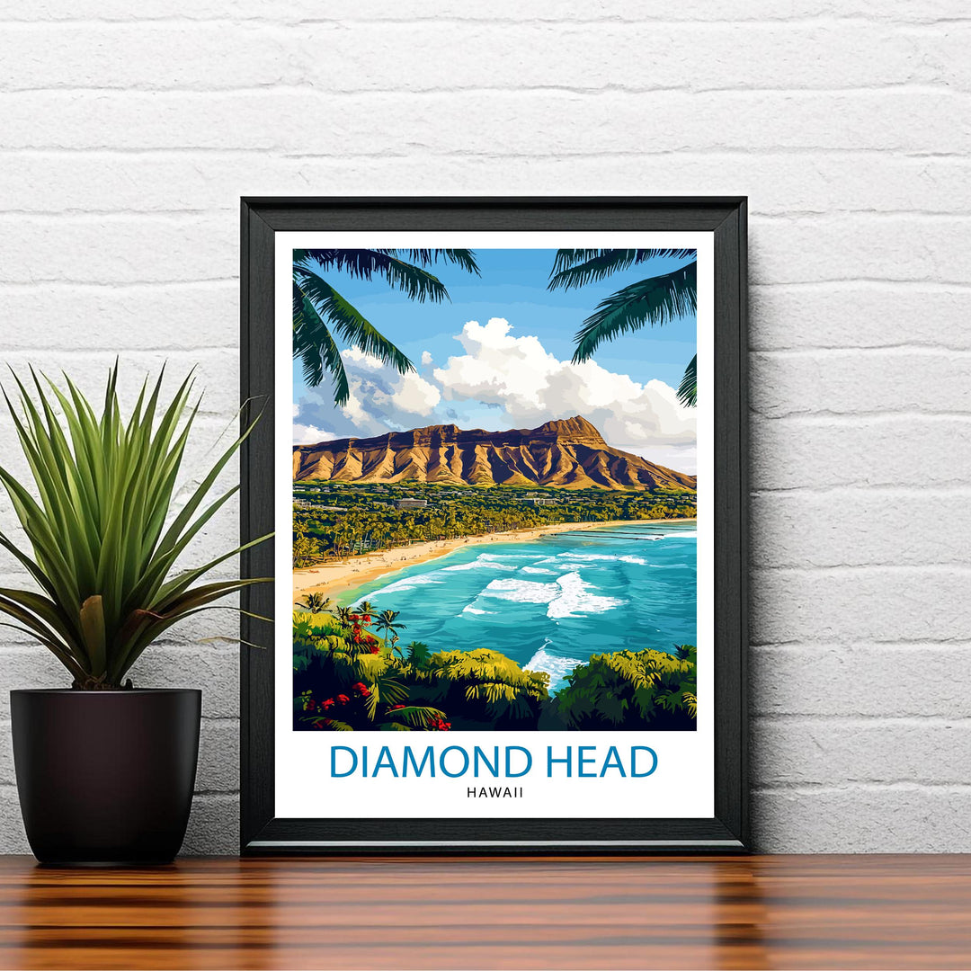 Diamond Head Hawaii Travel Print Wall Decor Wall Art Diamond Head Landscape Wall Hanging Home Décor Hawaiian Volcano Gift Art Lovers Scenic