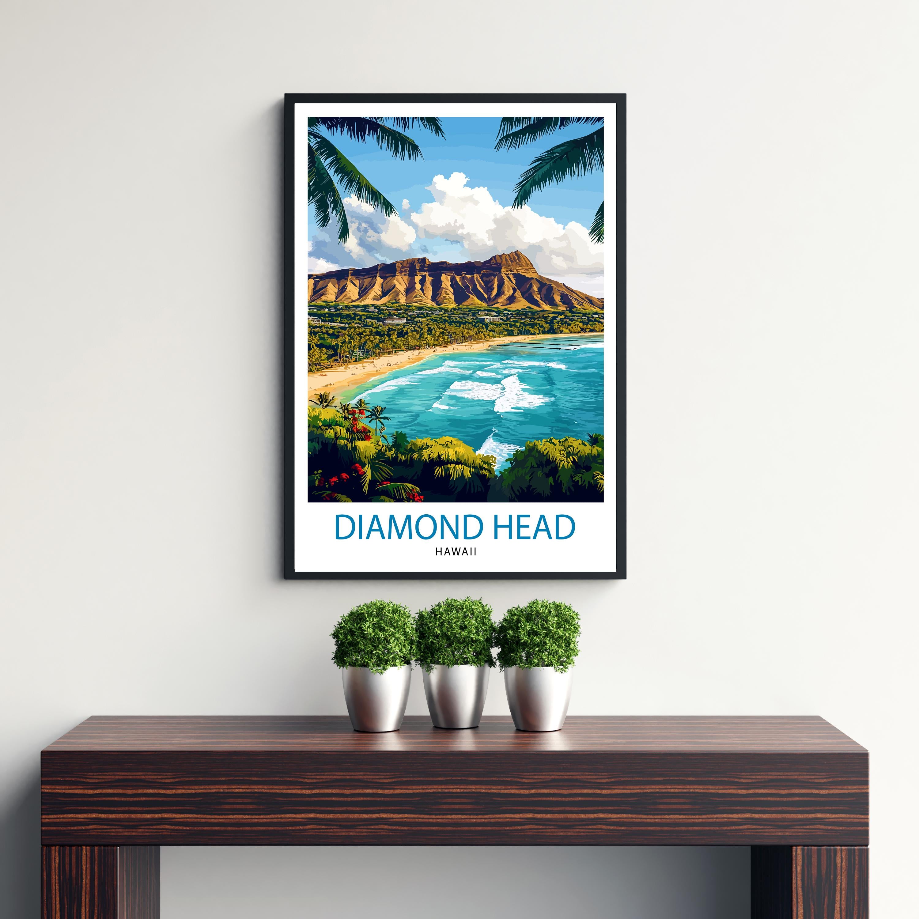 Diamond Head Hawaii Travel Print Wall Decor Wall Art Diamond Head Landscape Wall Hanging Home Décor Hawaiian Volcano Gift Art Lovers Scenic