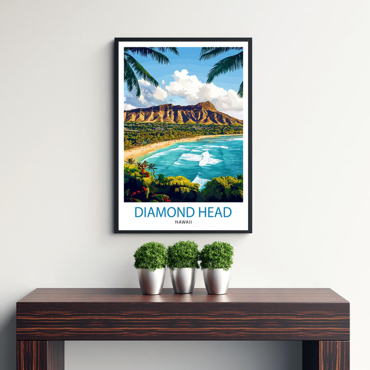 Diamond Head Hawaii Travel Print Wall Decor Wall Art Diamond Head Landscape Wall Hanging Home Décor Hawaiian Volcano Gift Art Lovers Scenic