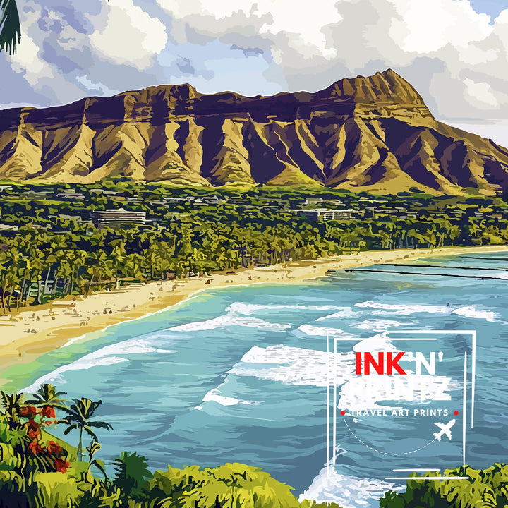 Diamond Head Hawaii Travel Print Wall Decor Wall Art Diamond Head Landscape Wall Hanging Home Décor Hawaiian Volcano Gift Art Lovers Scenic