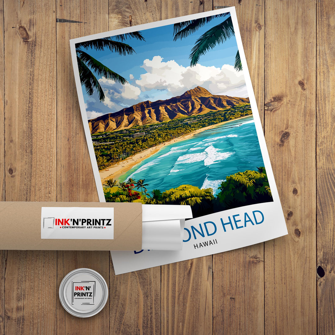Diamond Head Hawaii Travel Print Wall Decor Wall Art Diamond Head Landscape Wall Hanging Home Décor Hawaiian Volcano Gift Art Lovers Scenic