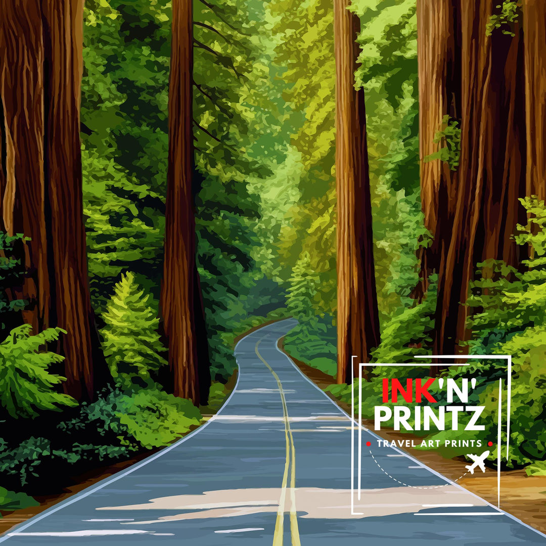Redwood National Park California Travel Print Wall Decor Wall Art Redwood Forest Landscape Wall Hanging Home Décor National Park Gift Art