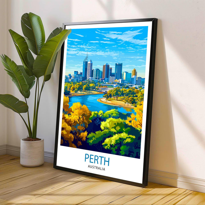 Perth Australia Travel Print Perth Wall Decor Perth Cityscape Poster Australia Travel Prints Perth Art Print Perth Illustration Perth Wall