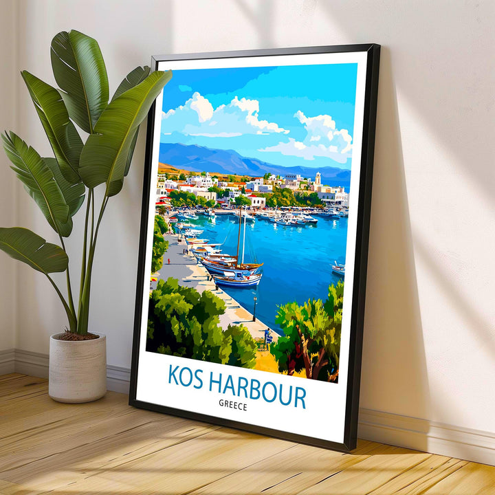 Kos Harbour Greece Travel Poster