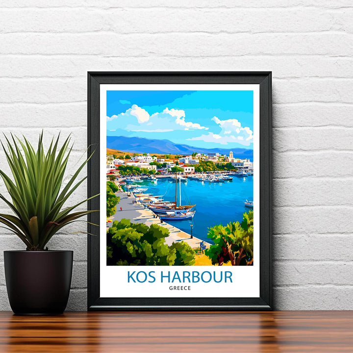 Kos Harbour Greece Travel Poster