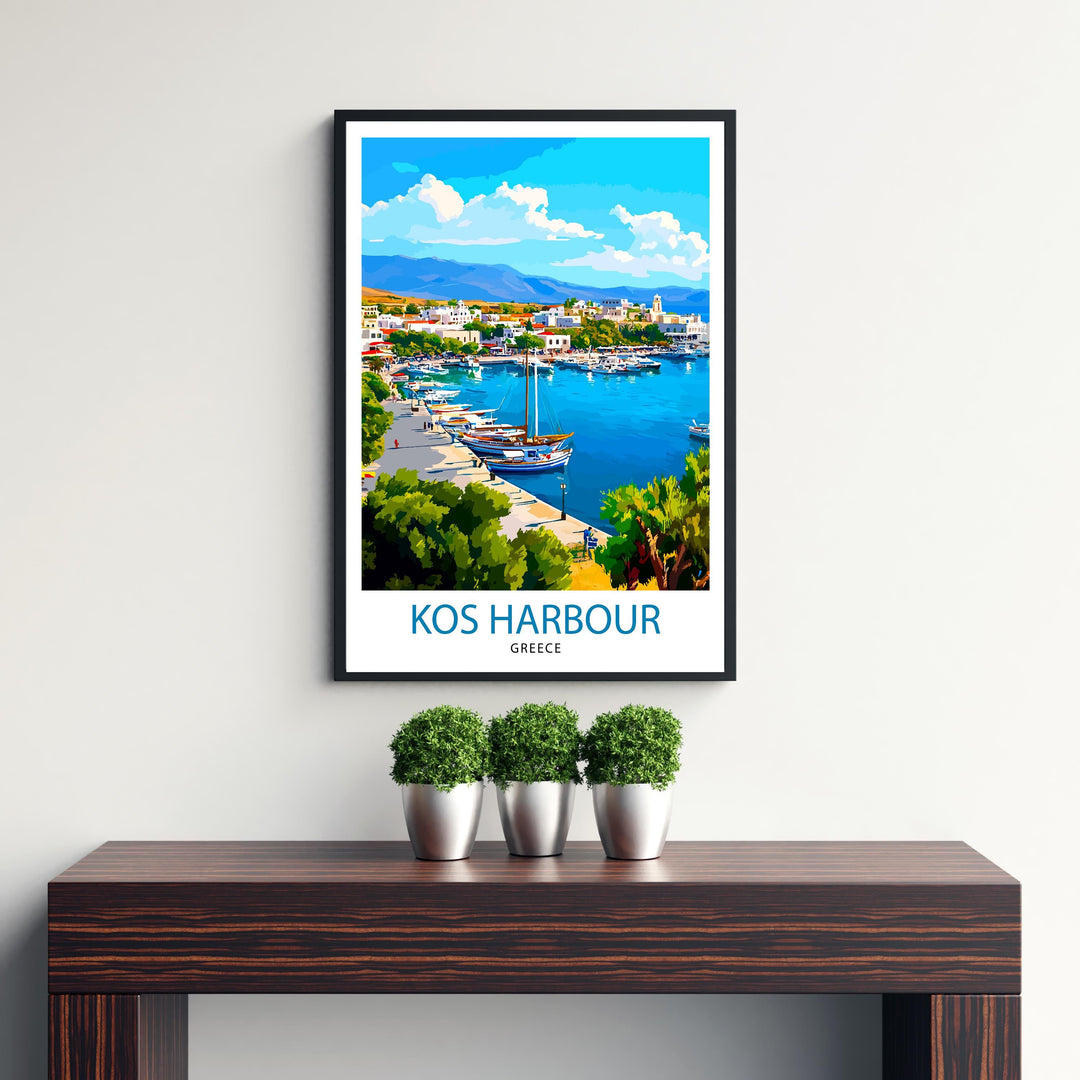 Kos Harbour Greece Travel Poster