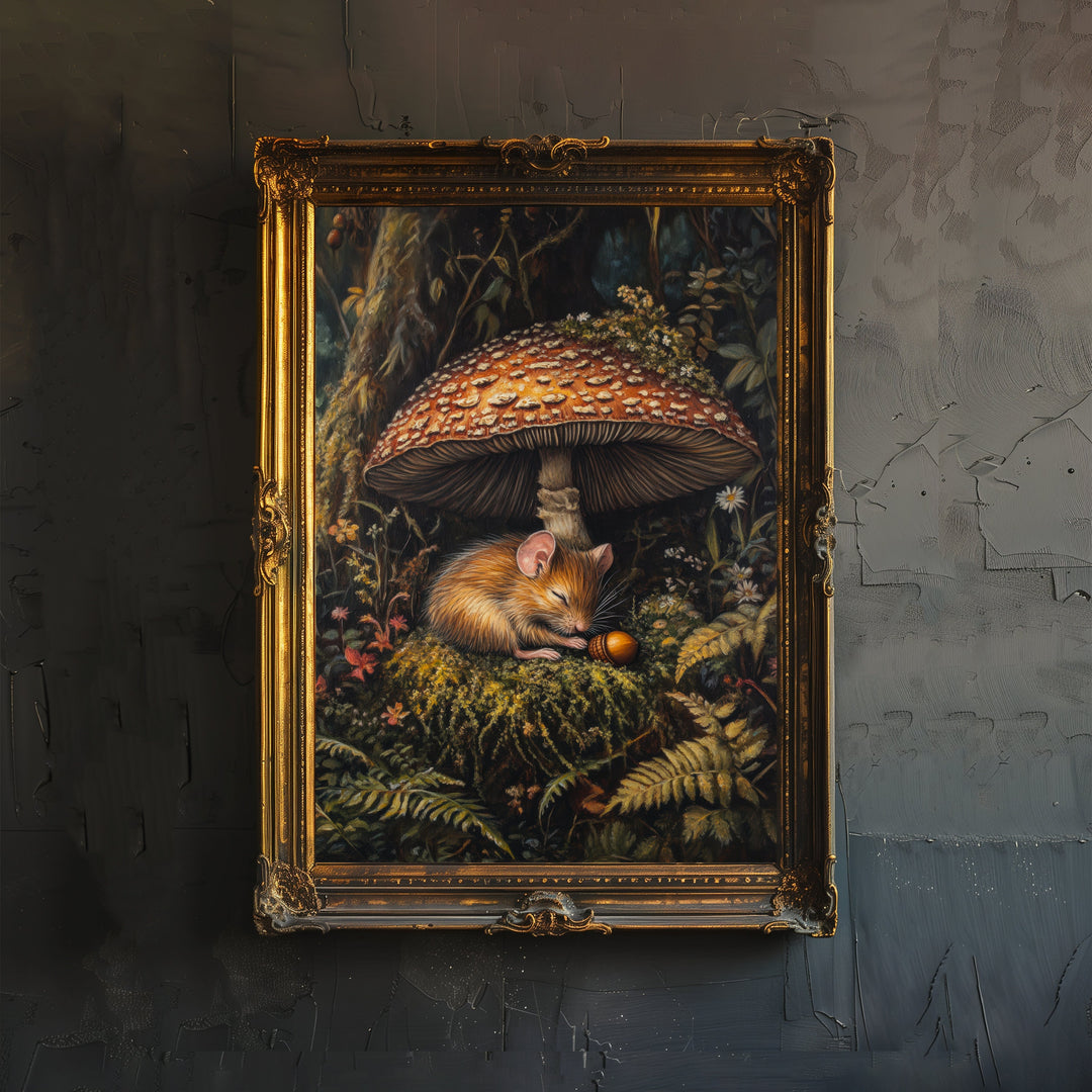 Dormouse and Mushroom Cottagecore Print Dark Academia Art Cottagecore Decor Antique Animal Illustration Woodland Poster Rustic=