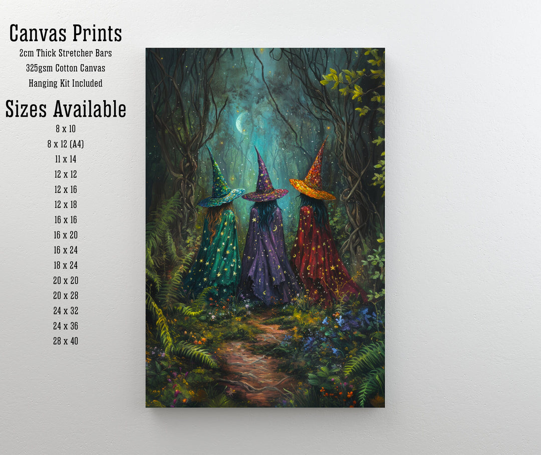 Colorful Witches Print Dark Academia Art Witchy Decor Gothic Home Decor Antique Illustration Enchanted Fantasy Poster Rustic Vintage
