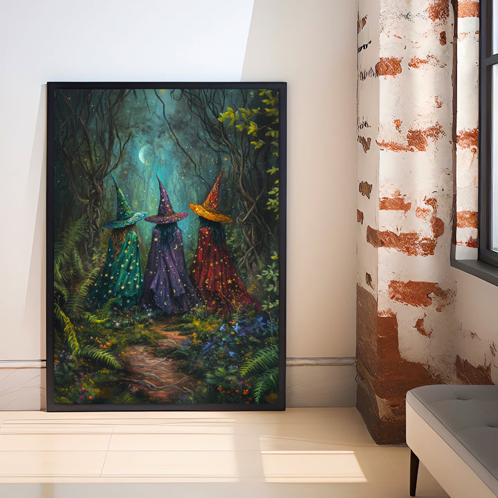 Colorful Witches Print Dark Academia Art Witchy Decor Gothic Home Decor Antique Illustration Enchanted Fantasy Poster Rustic Vintage