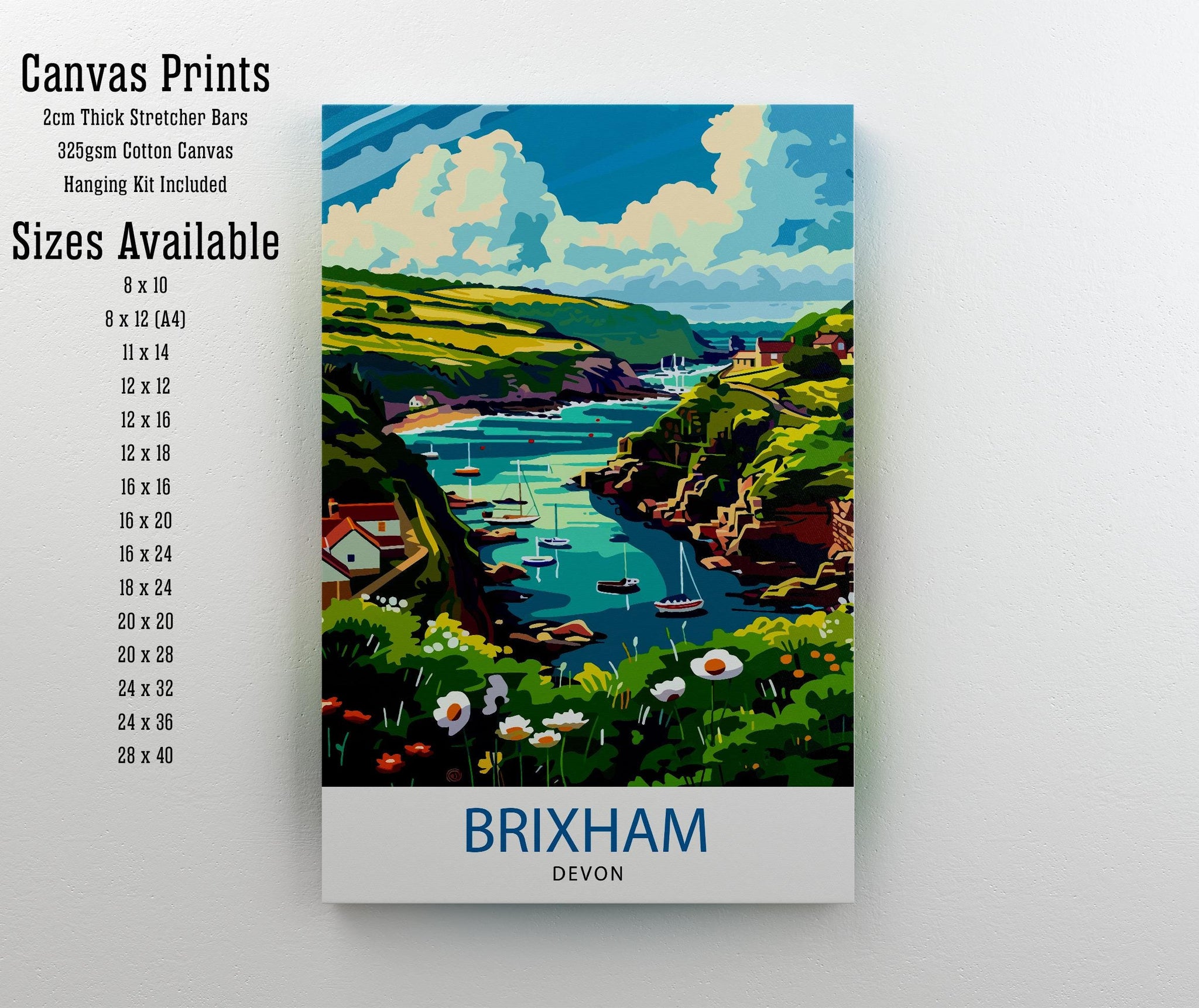 Brixham Devon Travel Poster English Seaside Town Art Devonshire Harbor Print British Coastal Wall Decor Fishing Village Illustration