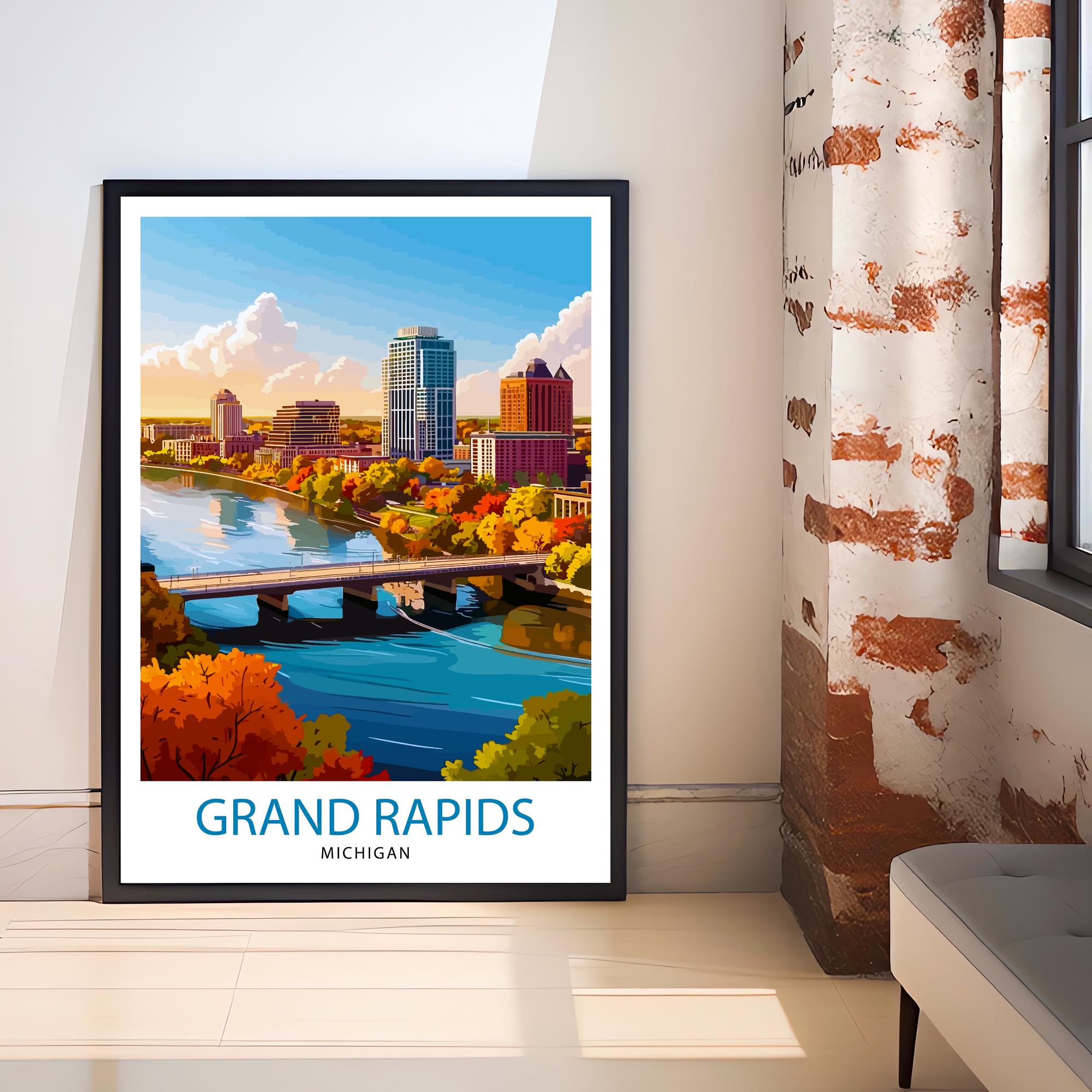 Grand Rapids Michigan Travel Print Wall Decor Wall Art Grand Rapids Wall Hanging Home Décor Grand Rapids Gift Art Lovers Michigan Art Lover