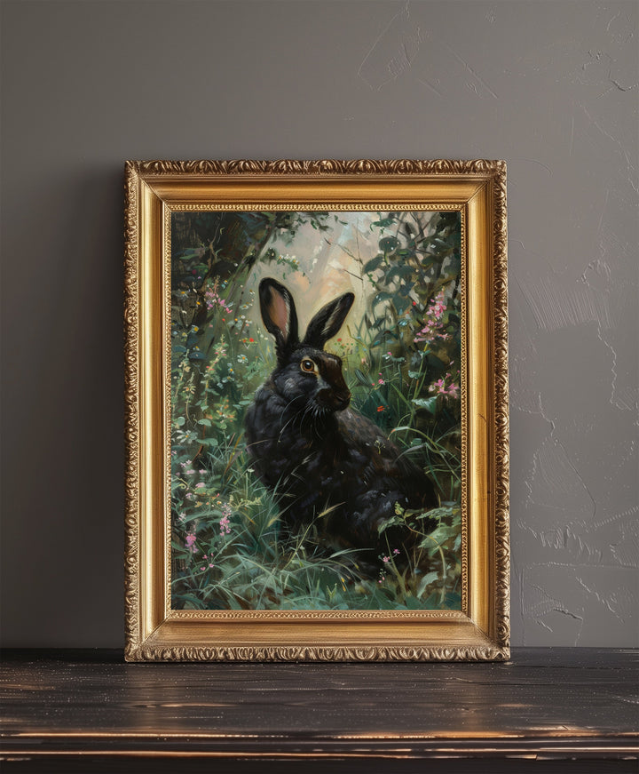Black Hare Print Dark Academia Art Gothic Decor Antique Animal Portrait Victorian Era Hare Poster Rustic Vintage Wall Art