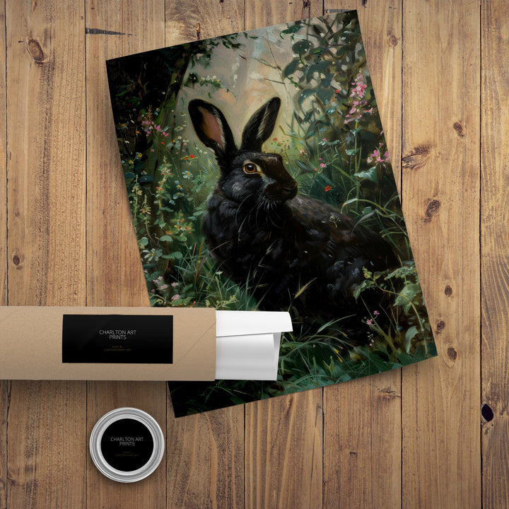 Black Hare Print Dark Academia Art Gothic Decor Antique Animal Portrait Victorian Era Hare Poster Rustic Vintage Wall Art