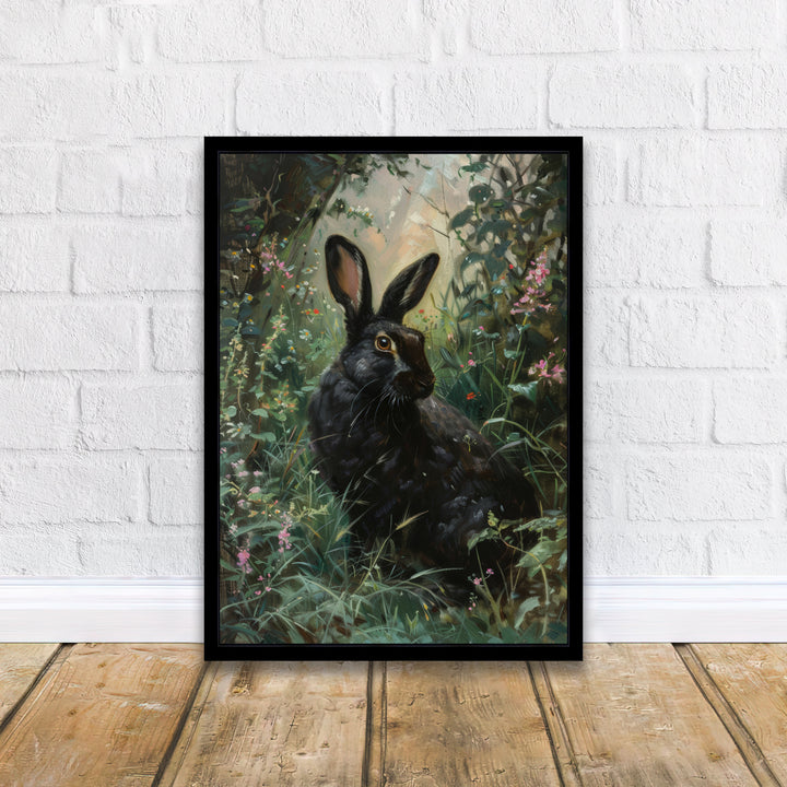 Black Hare Print Dark Academia Art Gothic Decor Antique Animal Portrait Victorian Era Hare Poster Rustic Vintage Wall Art