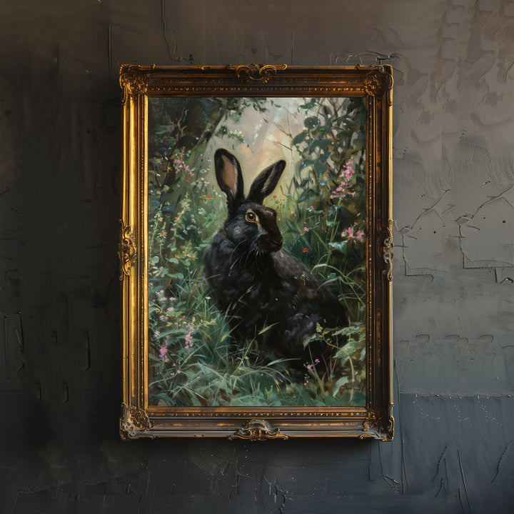 Black Hare Print Dark Academia Art Gothic Decor Antique Animal Portrait Victorian Era Hare Poster Rustic Vintage Wall Art