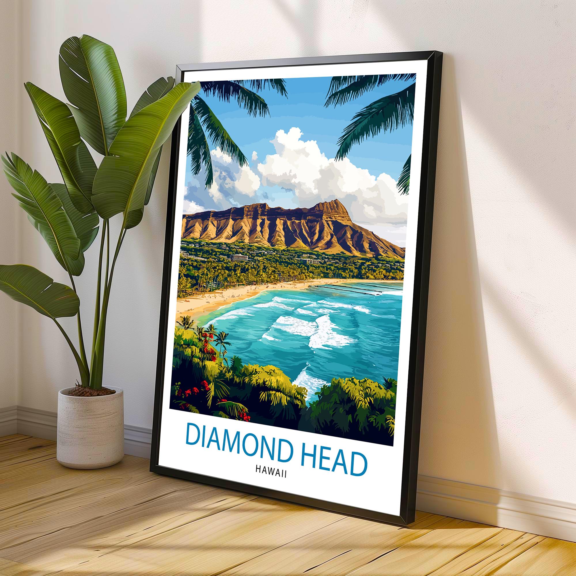Diamond Head Hawaii Travel Print Wall Decor Wall Art Diamond Head Landscape Wall Hanging Home Décor Hawaiian Volcano Gift Art Lovers Scenic
