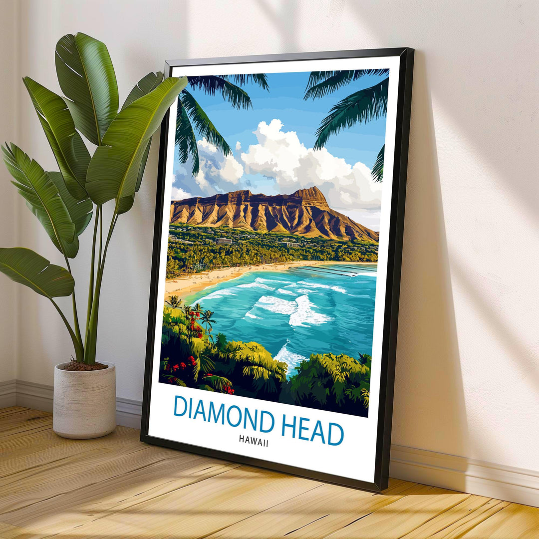 Diamond Head Hawaii Travel Print Wall Decor Wall Art Diamond Head Landscape Wall Hanging Home Décor Hawaiian Volcano Gift Art Lovers Scenic