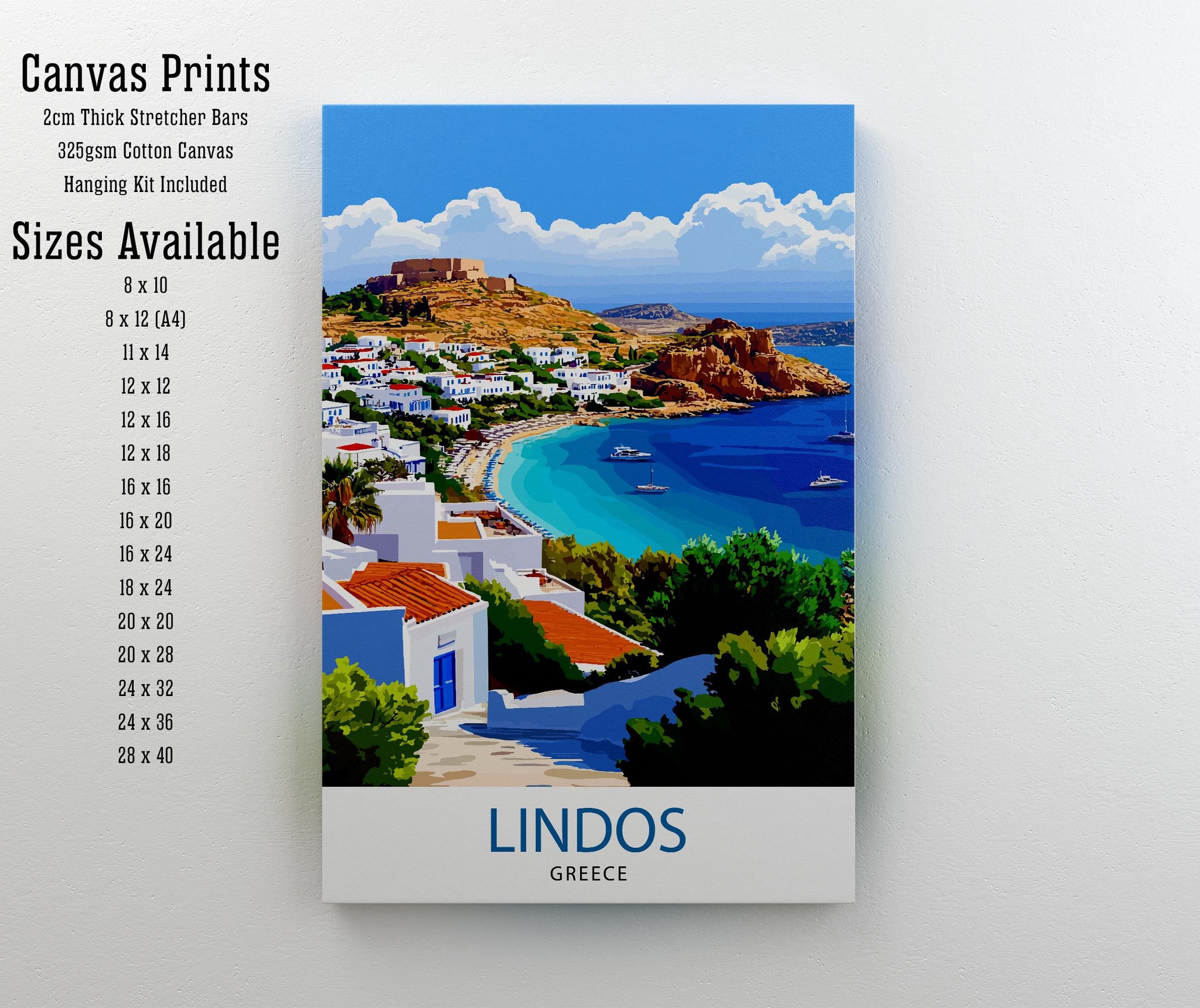 Lindos Greece Travel Print Wall Decor Wall Art Lindos Village Landscape Wall Hanging Home Décor Greek Island Gift Art Lovers Scenic Print
