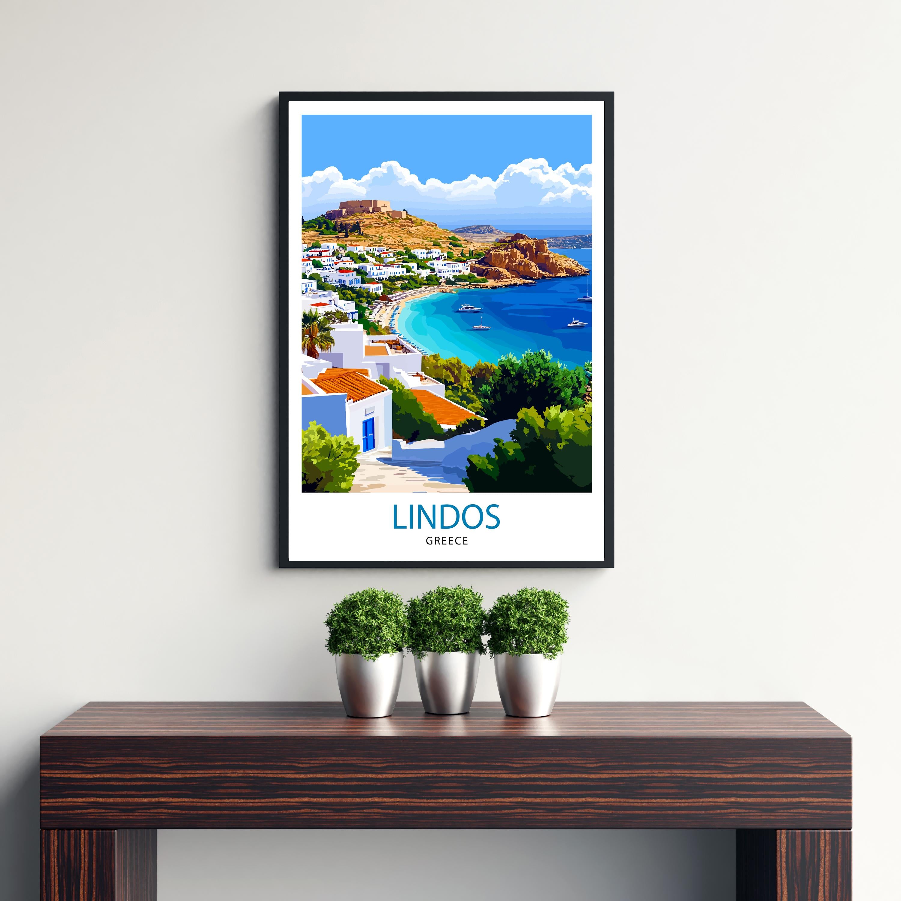 Lindos Greece Travel Print Wall Decor Wall Art Lindos Village Landscape Wall Hanging Home Décor Greek Island Gift Art Lovers Scenic Print