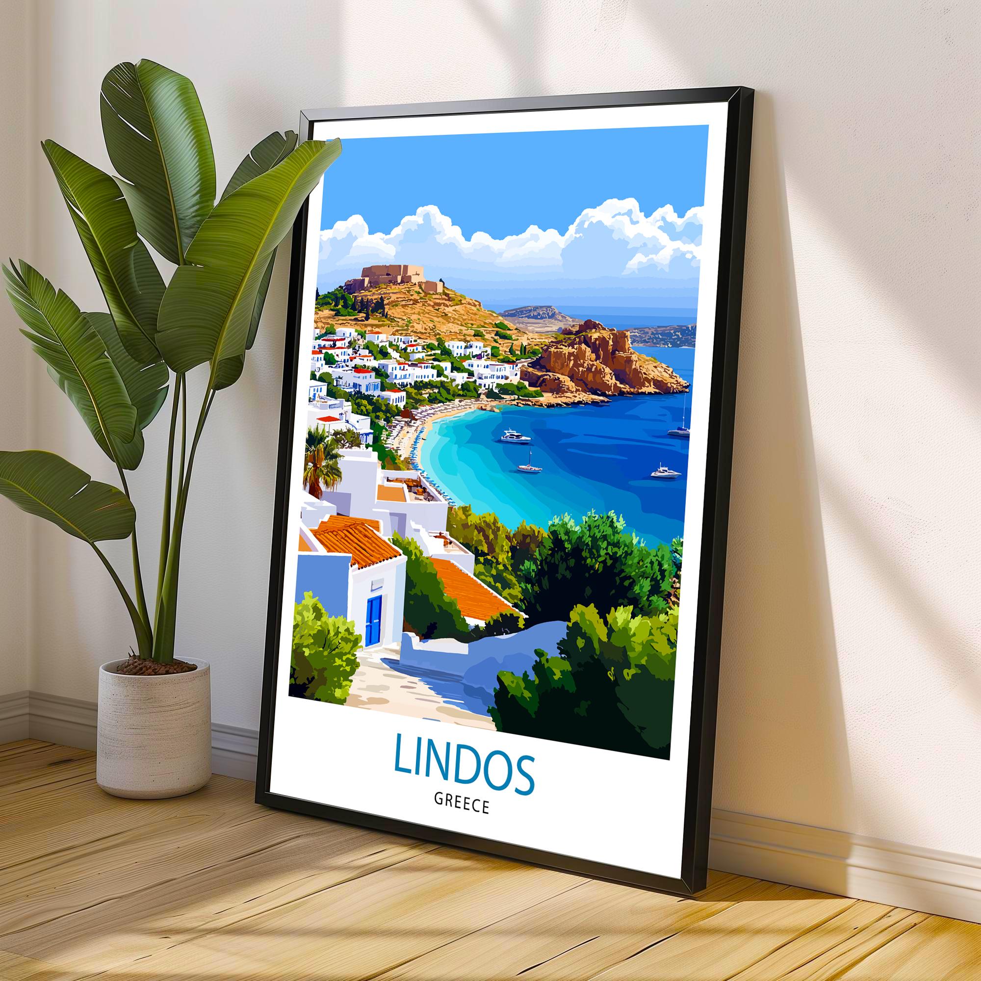 Lindos Greece Travel Print Wall Decor Wall Art Lindos Village Landscape Wall Hanging Home Décor Greek Island Gift Art Lovers Scenic Print