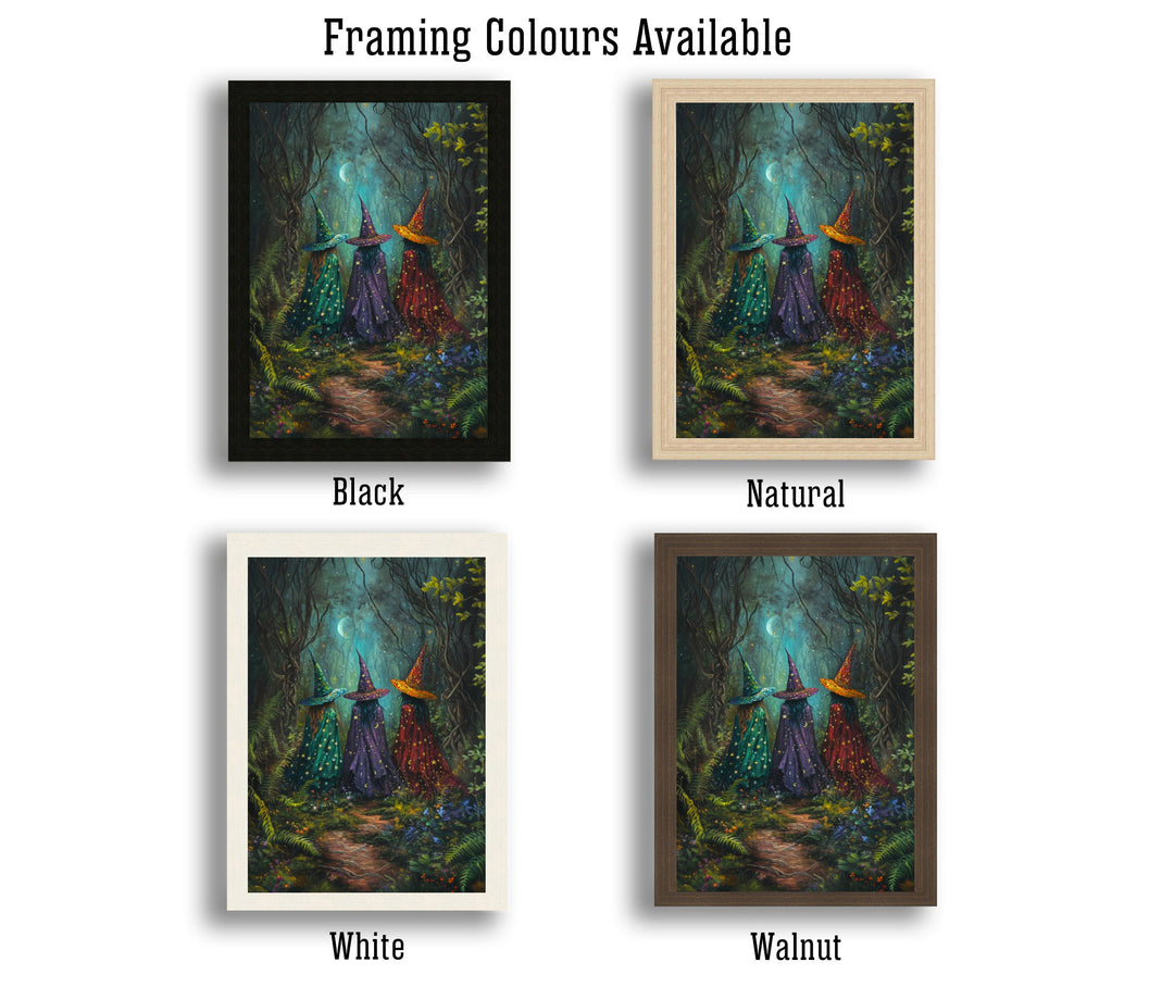 Colorful Witches Print Dark Academia Art Witchy Decor Gothic Home Decor Antique Illustration Enchanted Fantasy Poster Rustic Vintage