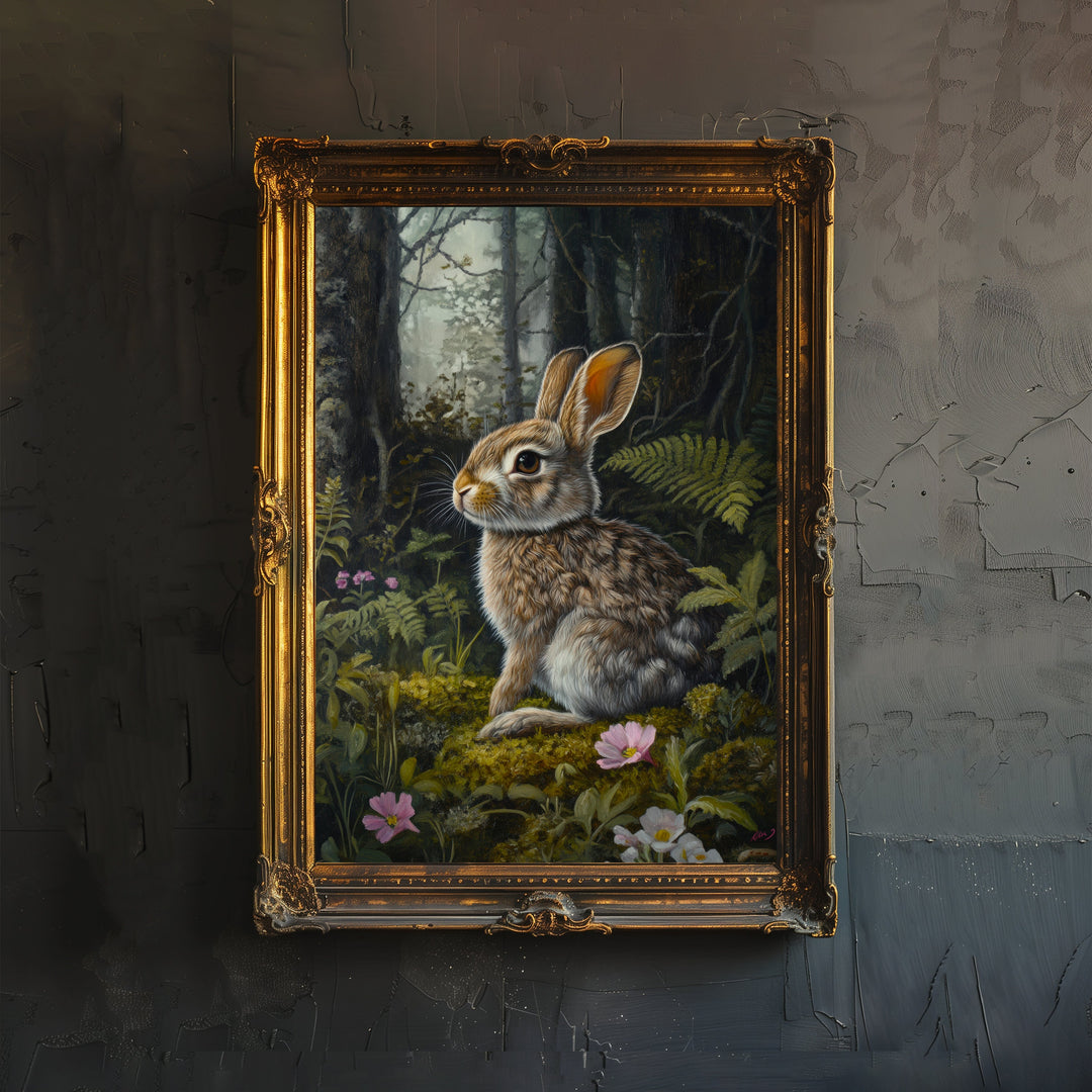 Rabbit Cottagecore Print Dark Academia Art Cottagecore Decor Antique Animal Illustration Rustic Nature Poster Vintage Wall Art