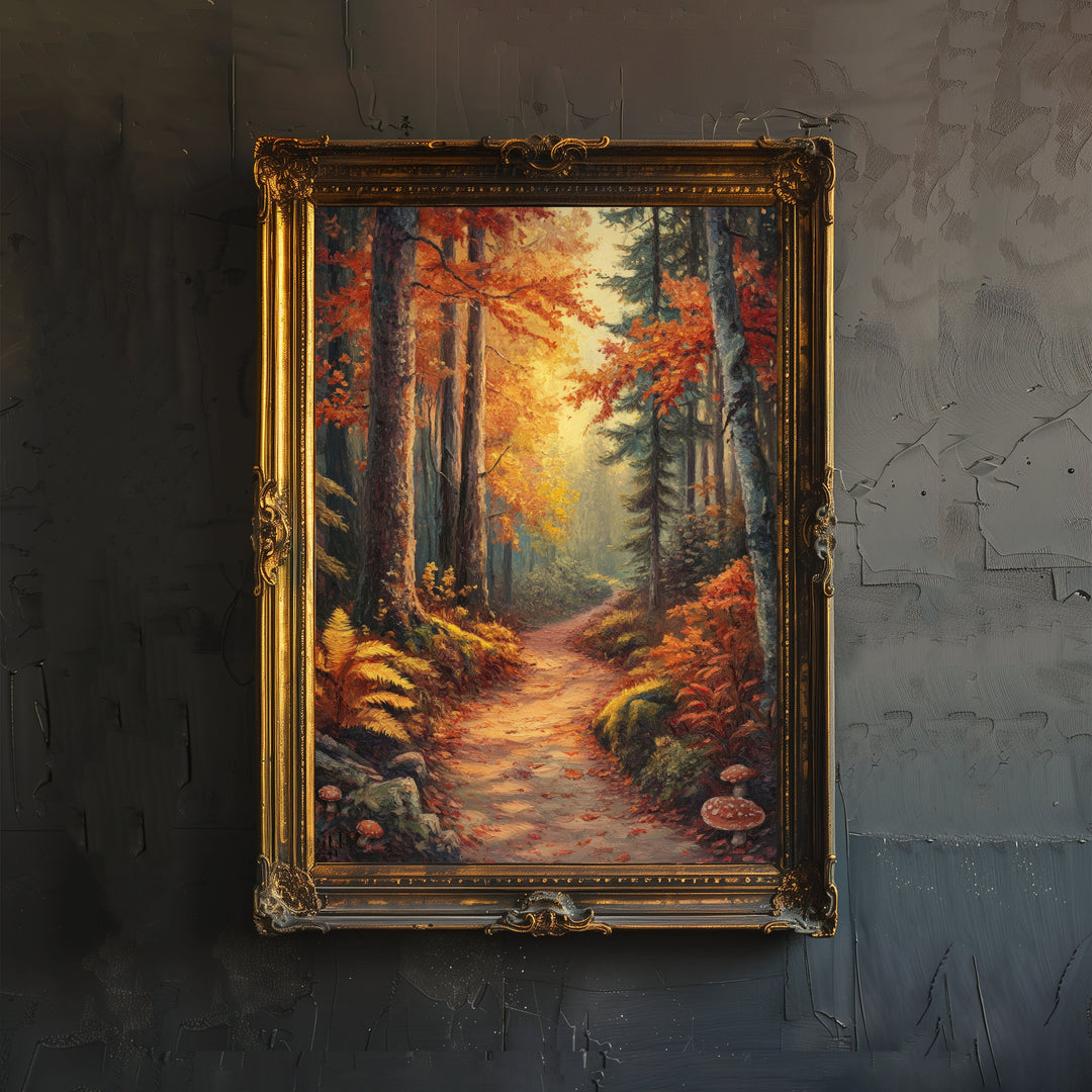 Autumn Forest Path Poster Dark Academia Art Cottagecore Decor Antique Landscape Illustration Rustic Fall Poster Vintage Wall Art