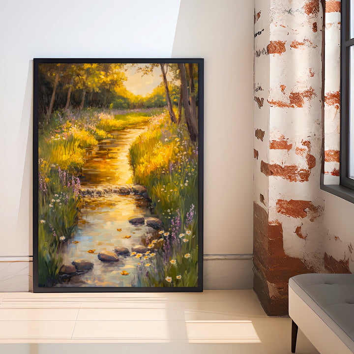 Meadow Stream Poster Dark Academia Poster Cottagecore Decor Antique Landscape Illustration Rustic Nature Poster Vintage Wall Art