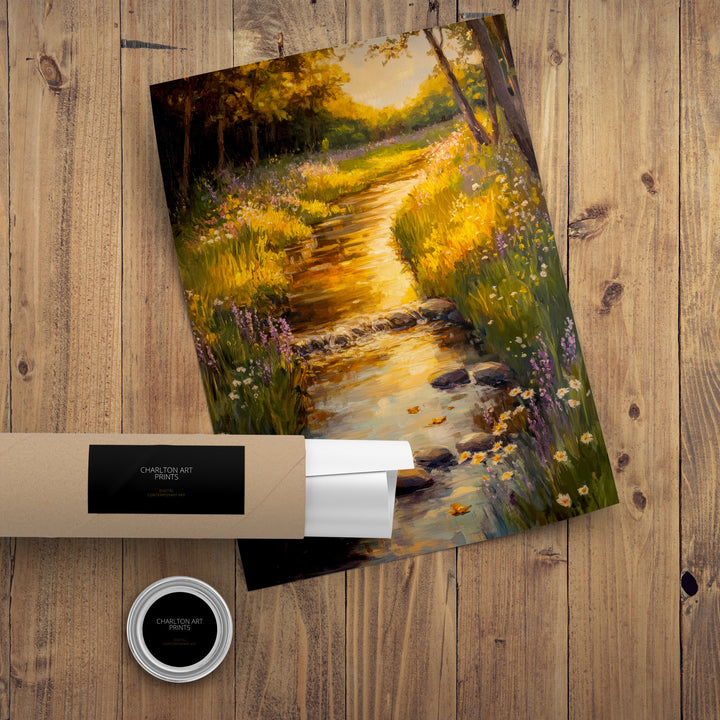 Meadow Stream Poster Dark Academia Poster Cottagecore Decor Antique Landscape Illustration Rustic Nature Poster Vintage Wall Art
