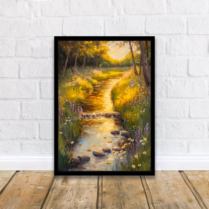 Meadow Stream Poster Dark Academia Poster Cottagecore Decor Antique Landscape Illustration Rustic Nature Poster Vintage Wall Art