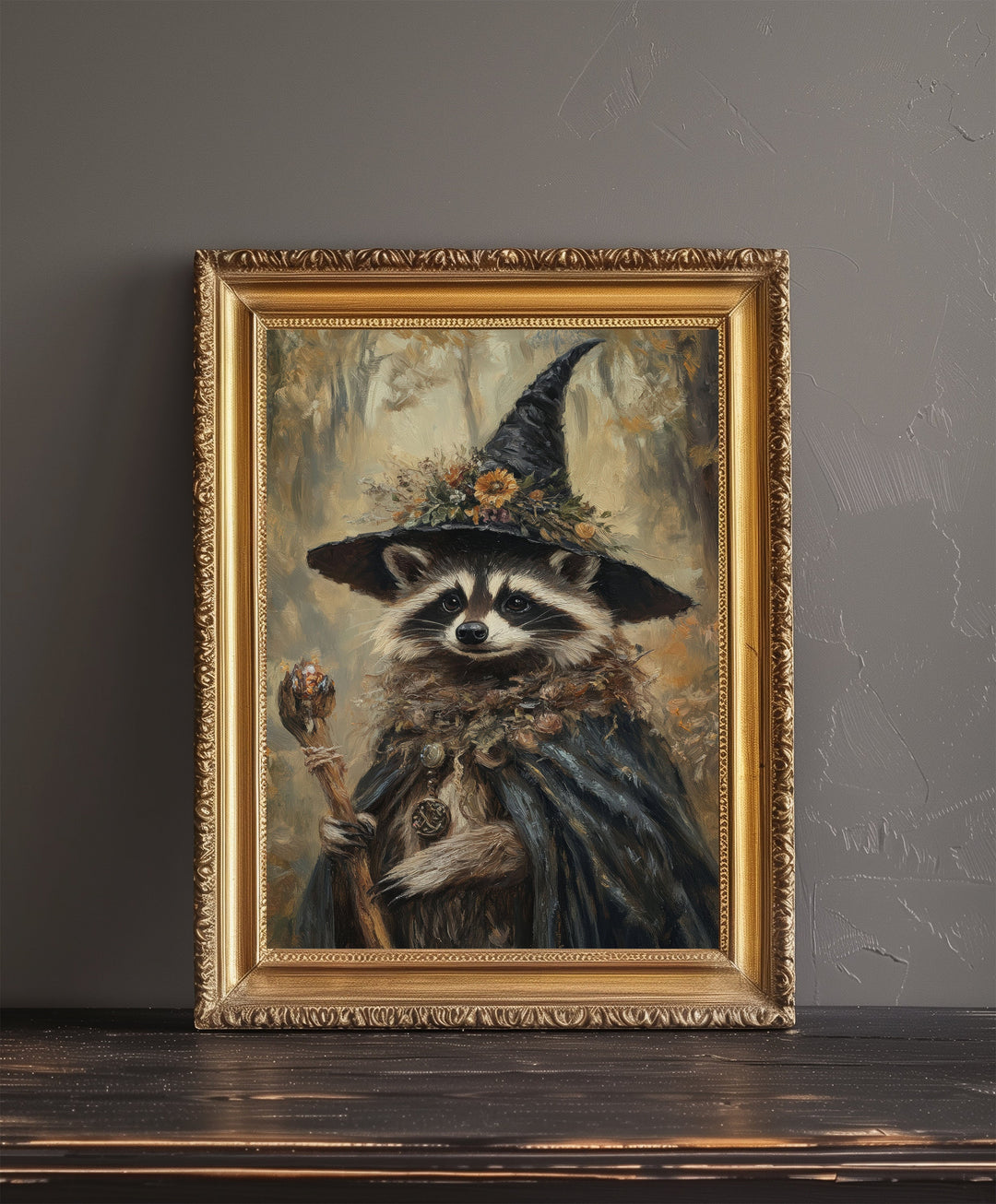 Raccoon Witch Poster Whimsical Animal Wall Art Fantasy Witchy Décor for Living Room Bedroom or Gallery Wall Cute Magical Raccoon Home Art
