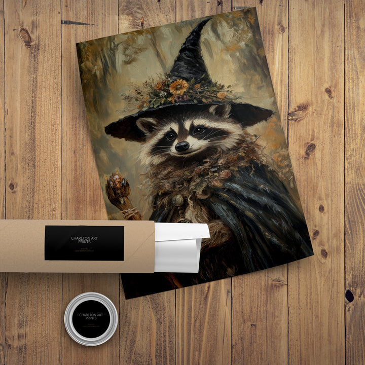 Raccoon Witch Poster Whimsical Animal Wall Art Fantasy Witchy Décor for Living Room Bedroom or Gallery Wall Cute Magical Raccoon Home Art