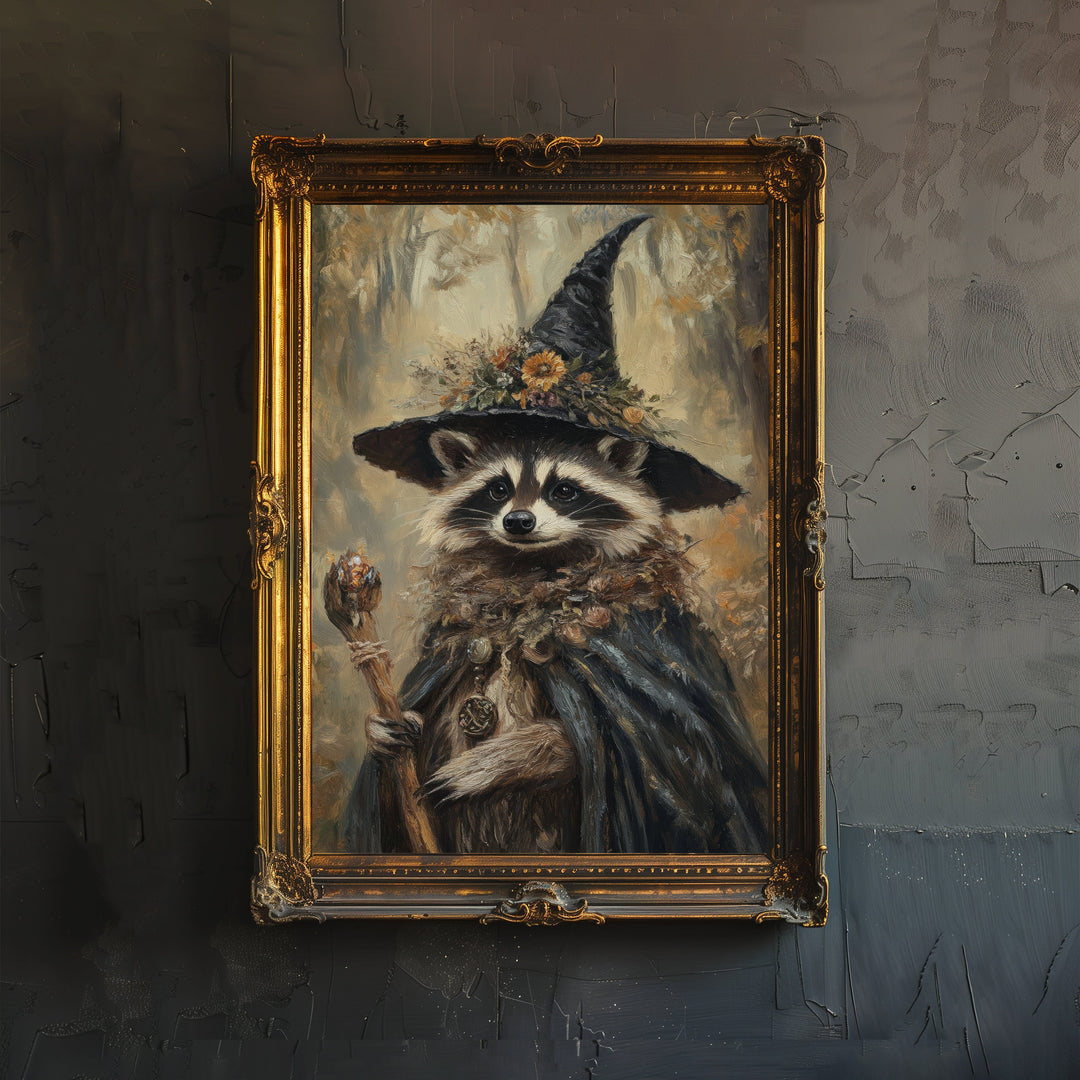Raccoon Witch Poster Whimsical Animal Wall Art Fantasy Witchy Décor for Living Room Bedroom or Gallery Wall Cute Magical Raccoon Home Art