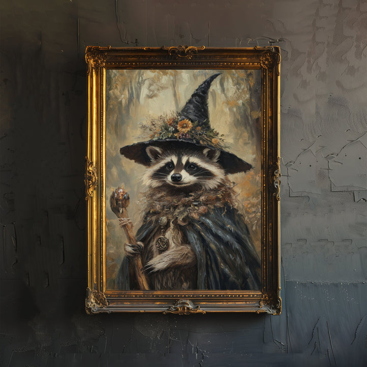 Raccoon Witch Poster Whimsical Animal Wall Art Fantasy Witchy Décor for Living Room Bedroom or Gallery Wall Cute Magical Raccoon Home Art