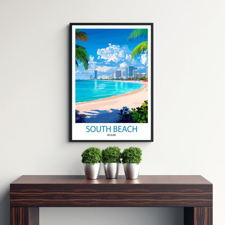 South Beach Florida Travel Print Wall Decor Wall Art South Beach Landscape Wall Hanging Home Décor Coastal Gift Art Lovers Beach Print