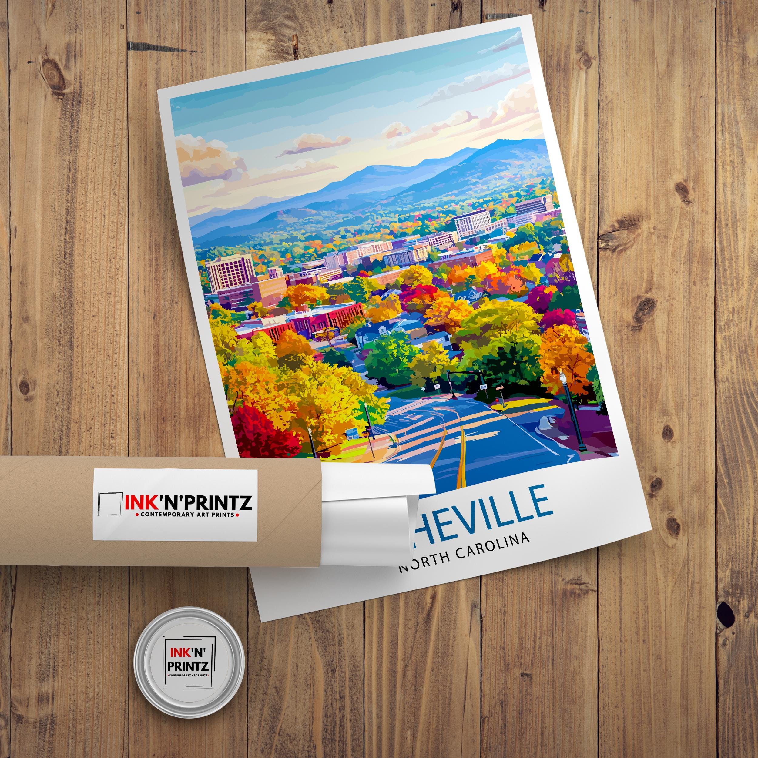 Asheville North Carolina Travel Print Wall Decor Wall Art Asheville Skyline Wall Hanging Home Décor Appalachian Gift Art Lovers Scenic Print