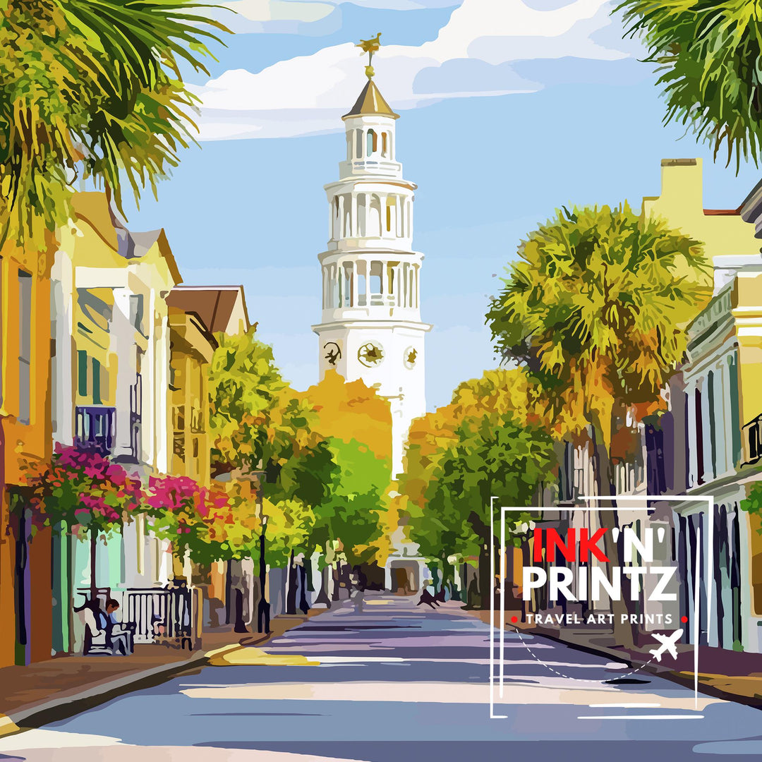 Charleston South Carolina Travel Print Wall Decor Wall Art Charleston Skyline Wall Hanging Home Décor Southern Charm Gift Art Lovers