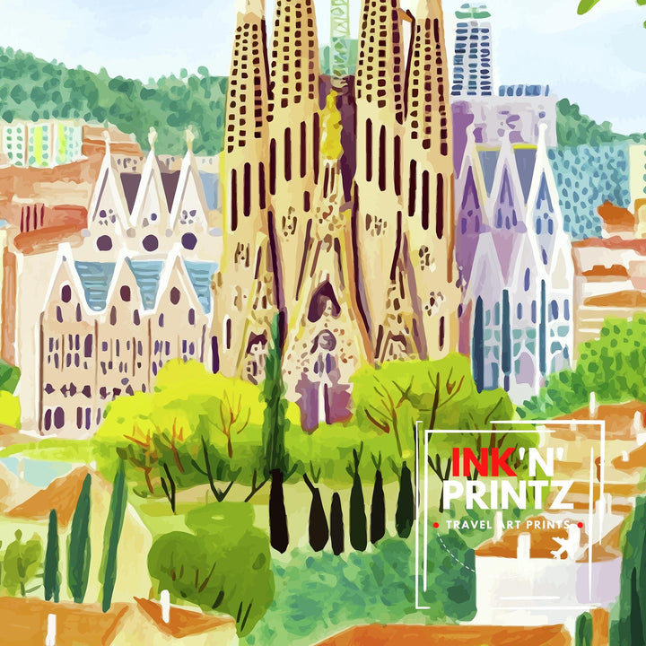 Barcelona Spain Travel Print Wall Decor Wall Art Barcelona Landscape Wall Hanging Home Décor Catalonia Gift Art Lovers Architectural Print