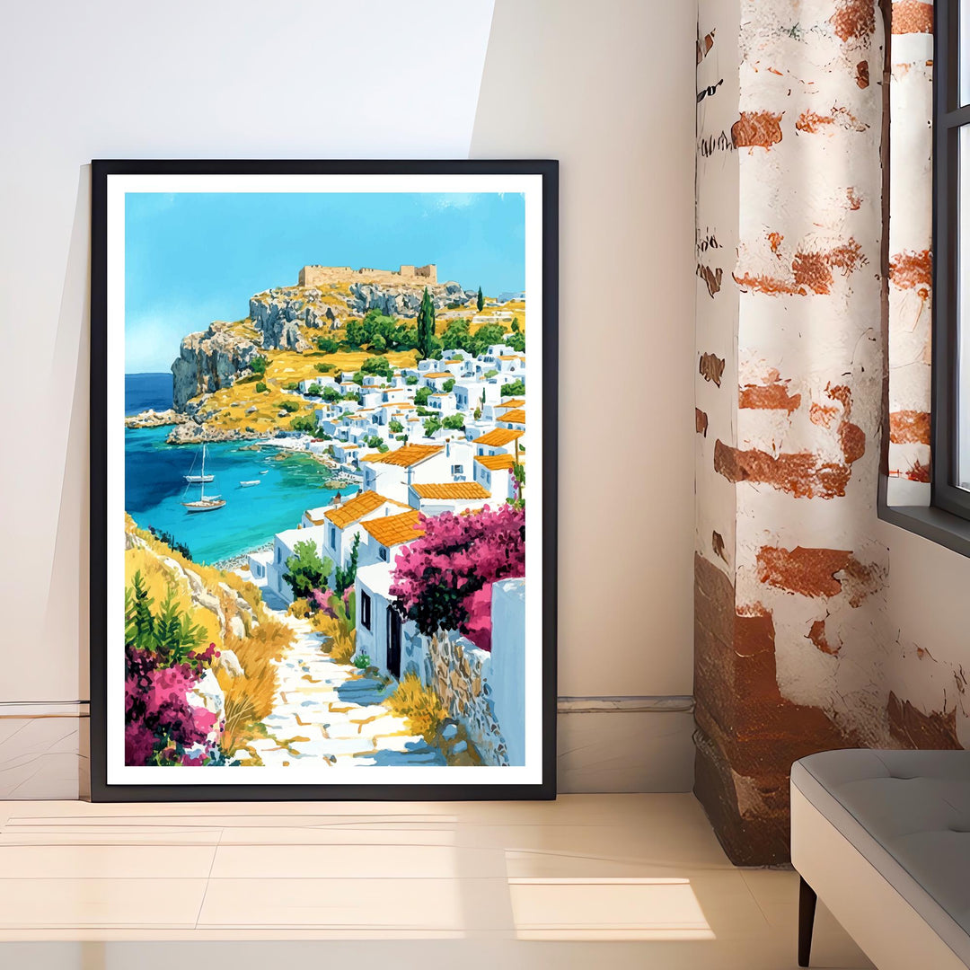 Lindos Greece Travel Print Wall Decor Wall Art Lindos Landscape Wall Hanging Home Décor Greek Island Gift Art Lovers Scenic Print