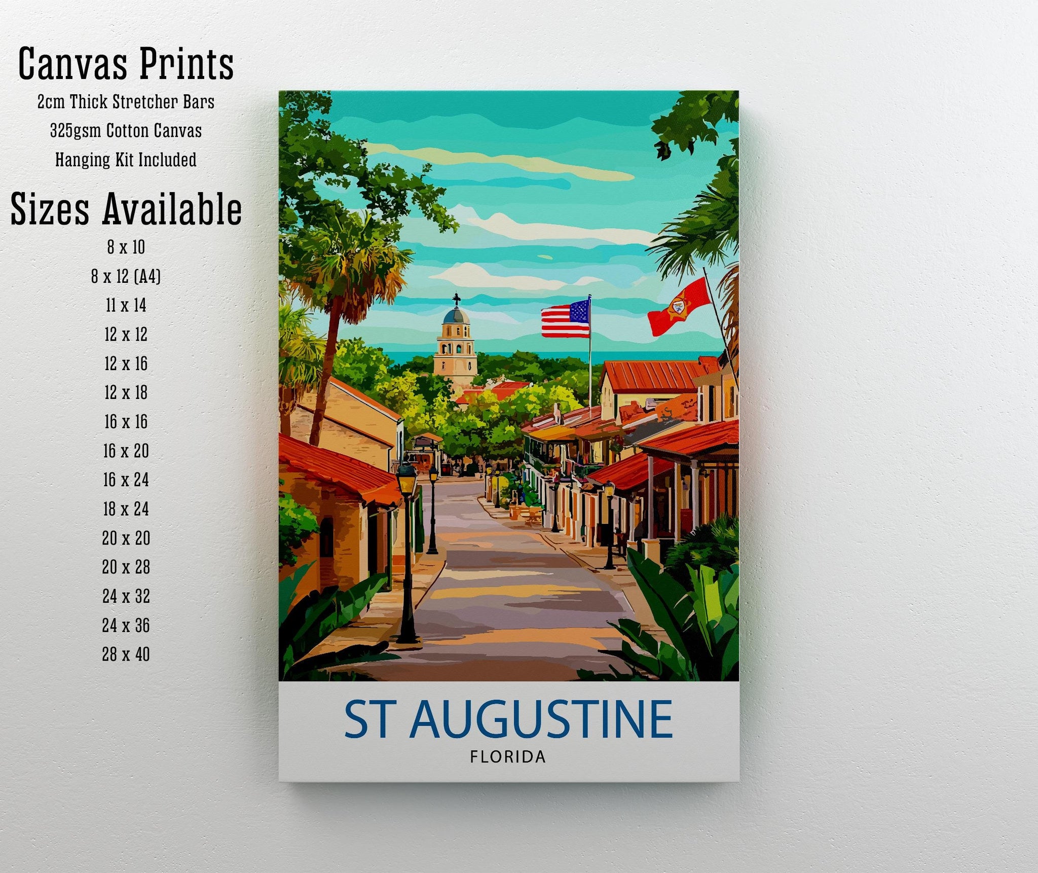 St. Augustine Florida Travel Print Wall Decor Wall Art St. Augustine Landscape Wall Hanging Home Décor Historic City Gift Art Lovers Coastal