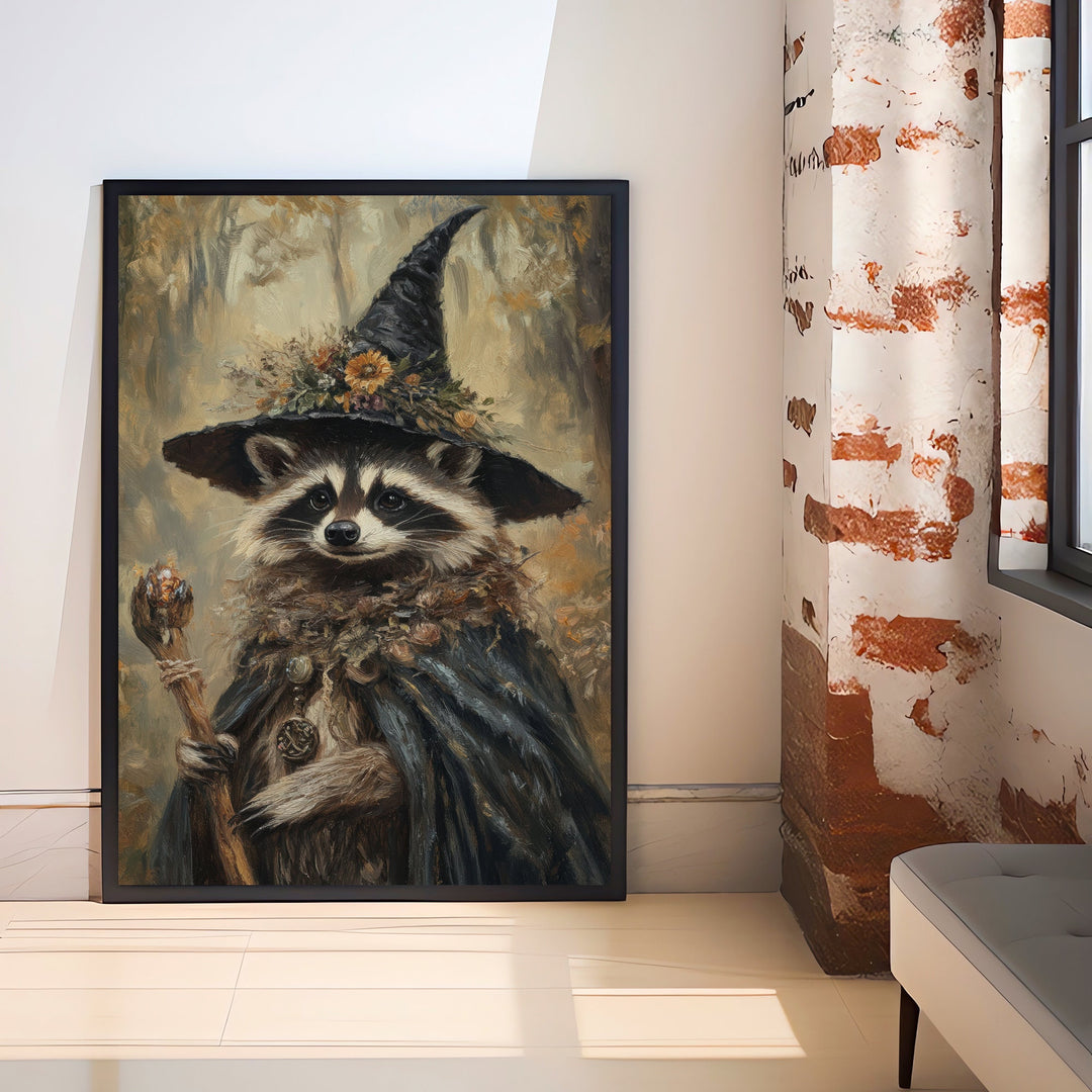 Raccoon Witch Poster Whimsical Animal Wall Art Fantasy Witchy Décor for Living Room Bedroom or Gallery Wall Cute Magical Raccoon Home Art