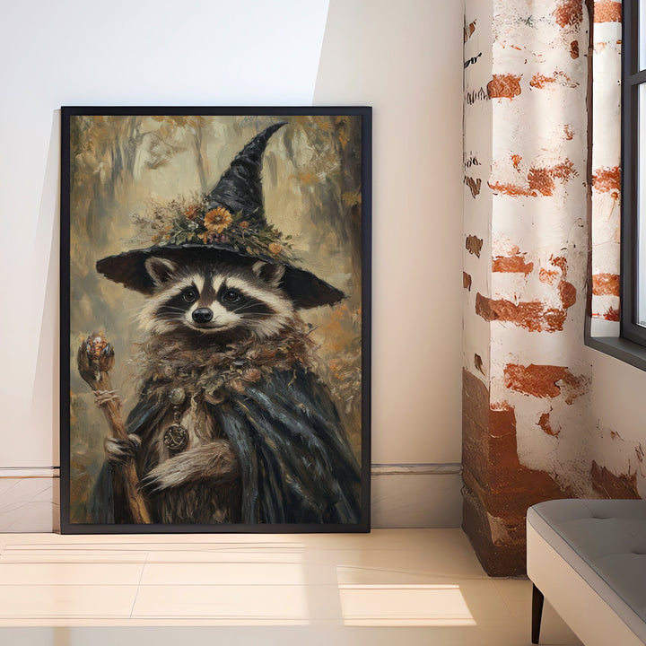 Raccoon Witch Poster Whimsical Animal Wall Art Fantasy Witchy Décor for Living Room Bedroom or Gallery Wall Cute Magical Raccoon Home Art