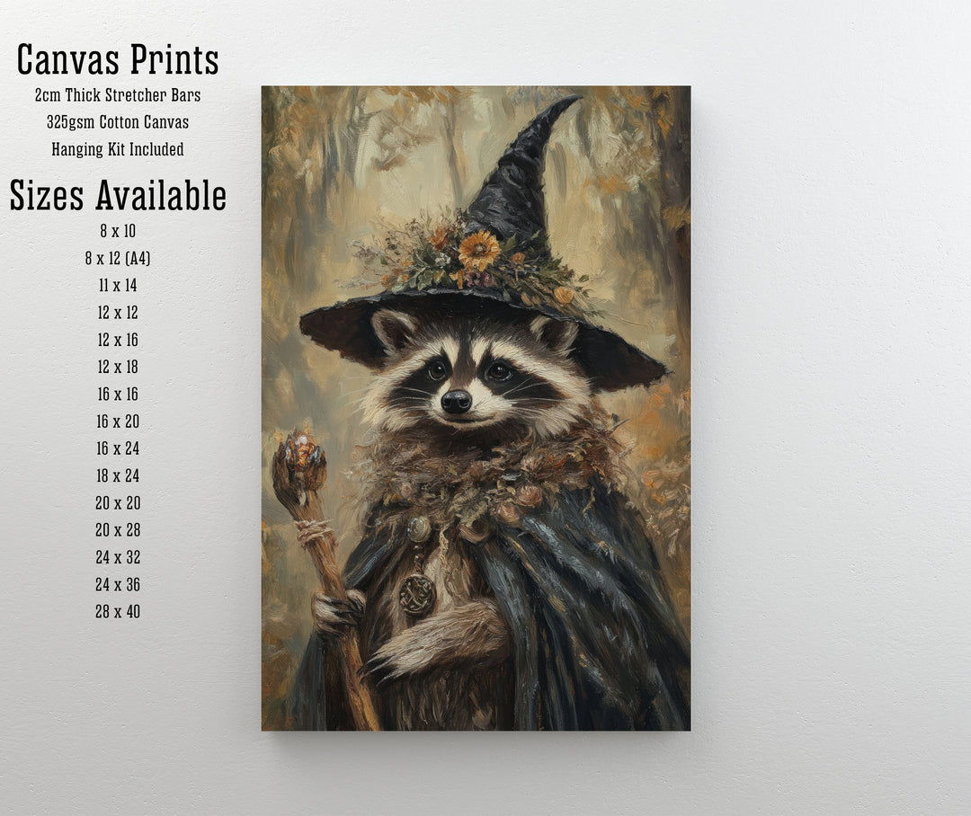 Raccoon Witch Poster Whimsical Animal Wall Art Fantasy Witchy Décor for Living Room Bedroom or Gallery Wall Cute Magical Raccoon Home Art