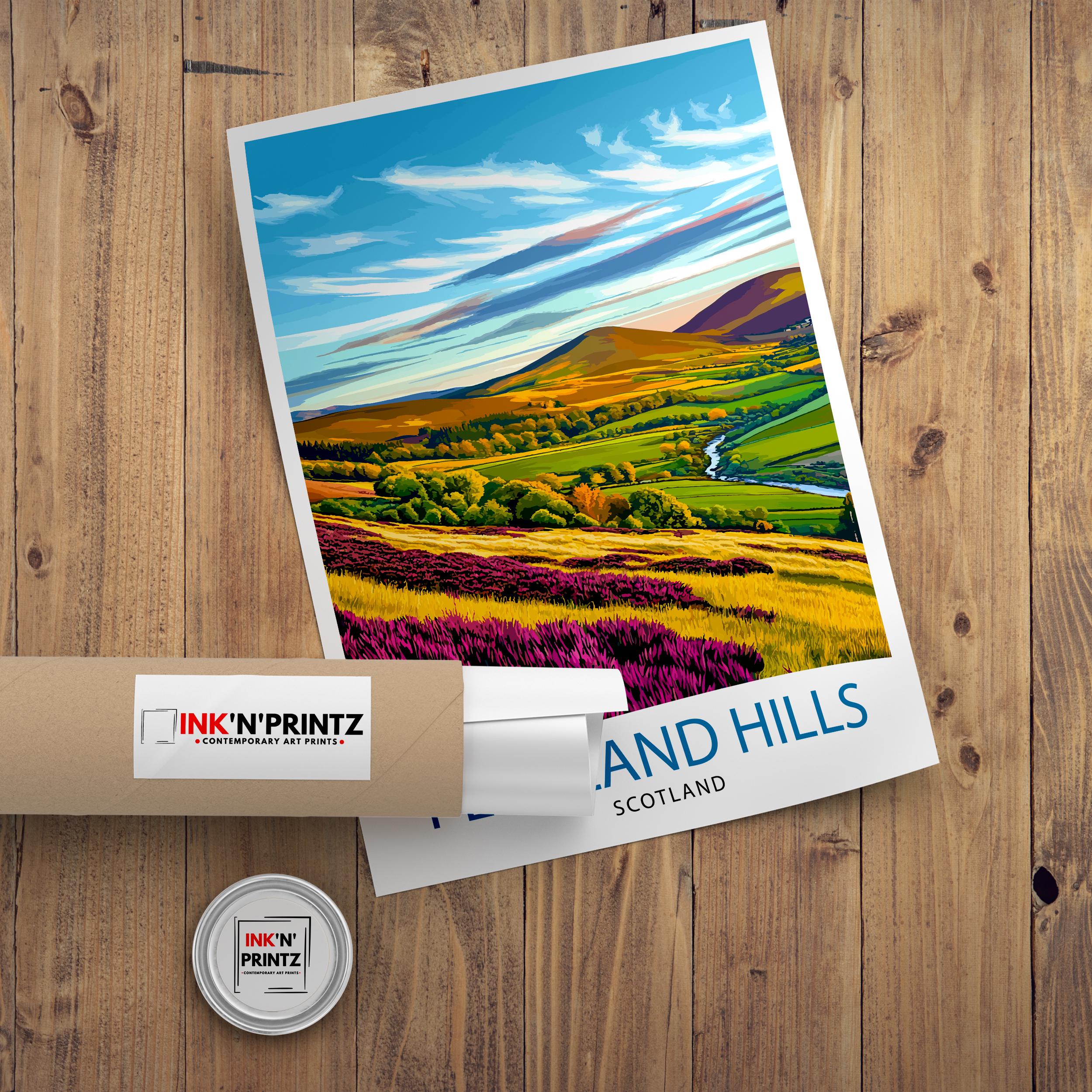 Pentland Hills Scotland Travel Poster
