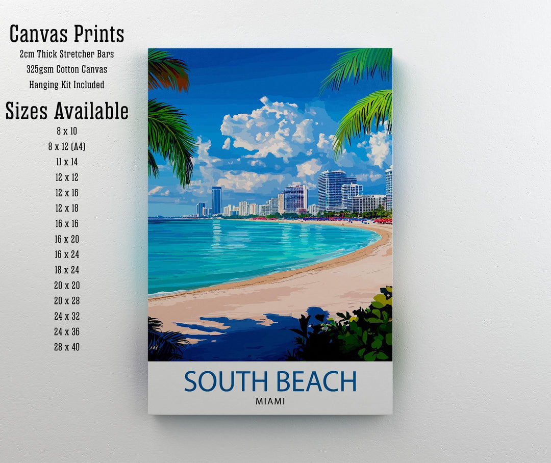 South Beach Florida Travel Print Wall Decor Wall Art South Beach Landscape Wall Hanging Home Décor Coastal Gift Art Lovers Beach Print