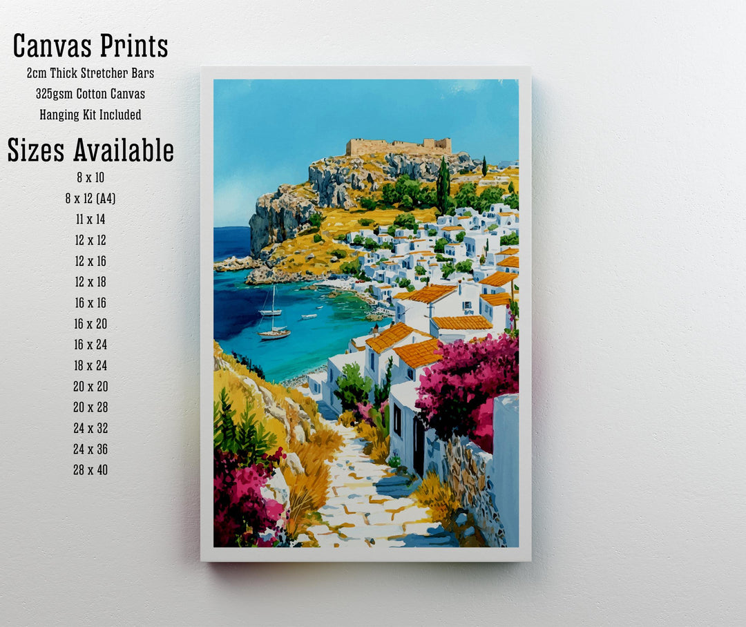 Lindos Greece Travel Print Wall Decor Wall Art Lindos Landscape Wall Hanging Home Décor Greek Island Gift Art Lovers Scenic Print