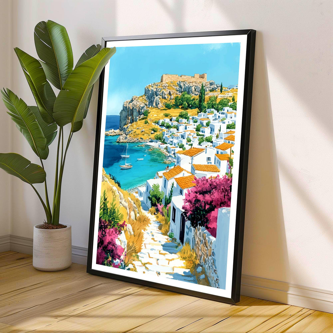 Lindos Greece Travel Print Wall Decor Wall Art Lindos Landscape Wall Hanging Home Décor Greek Island Gift Art Lovers Scenic Print