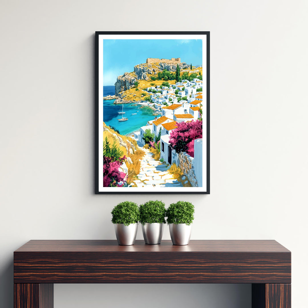 Lindos Greece Travel Print Wall Decor Wall Art Lindos Landscape Wall Hanging Home Décor Greek Island Gift Art Lovers Scenic Print