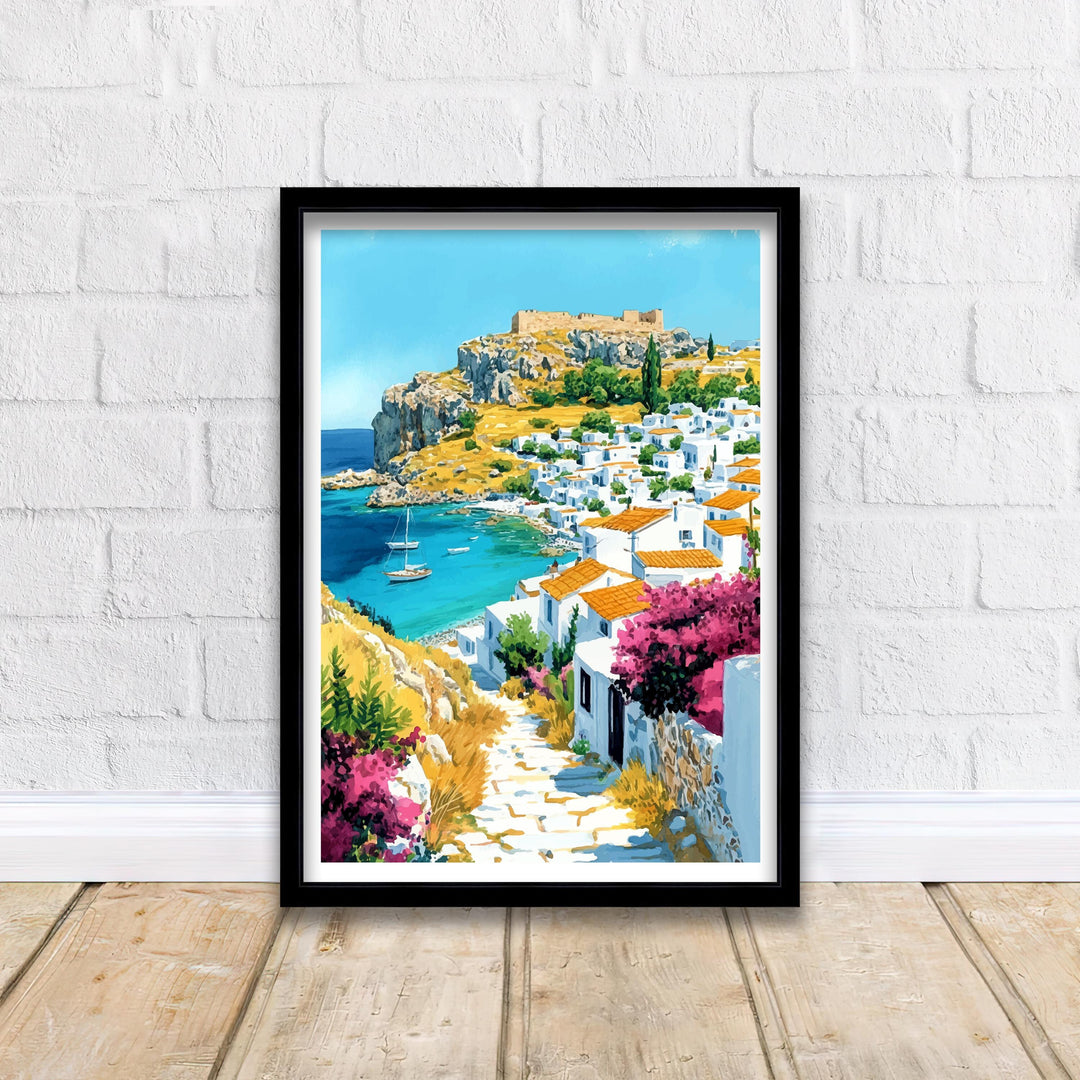 Lindos Greece Travel Print Wall Decor Wall Art Lindos Landscape Wall Hanging Home Décor Greek Island Gift Art Lovers Scenic Print